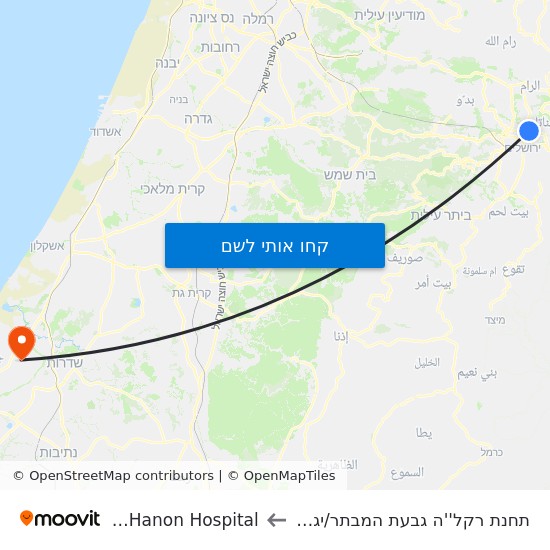 מפת תחנת רקל''ה גבעת המבתר/יגאל ידין לBeit Hanon Hospital