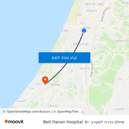 מפת מחלף גדרה למערב לBeit Hanon Hospital