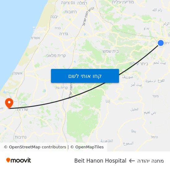 מפת תחנת רכבת קלה מחנה יהודה לBeit Hanon Hospital