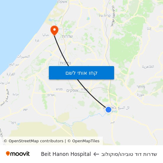 מפת שדרות דוד טוביהו/סוקולוב לBeit Hanon Hospital