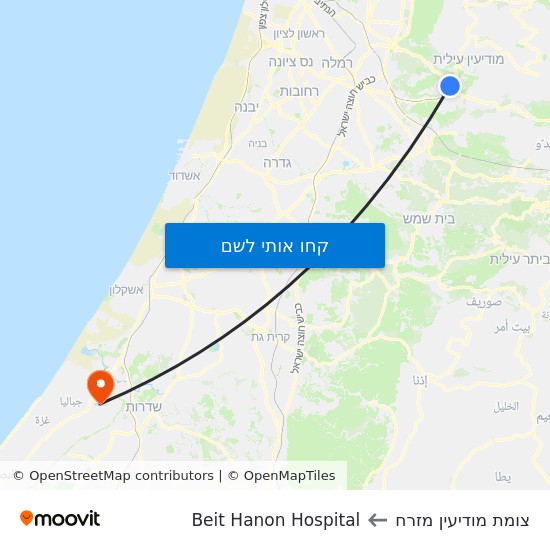 מפת צומת מודיעין מזרח לBeit Hanon Hospital