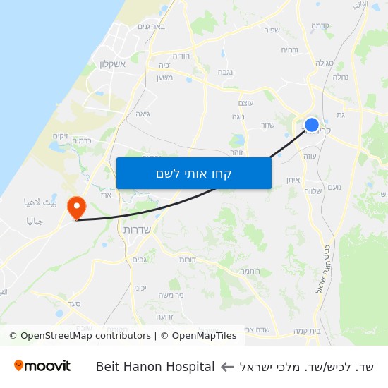 מפת שד. לכיש/שד. מלכי ישראל לBeit Hanon Hospital