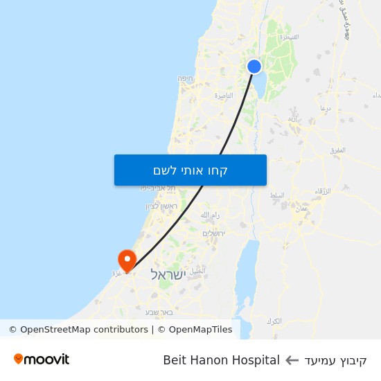 מפת קיבוץ עמיעד לBeit Hanon Hospital
