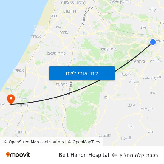 מפת תחנת רכבת קלה החלוץ לBeit Hanon Hospital