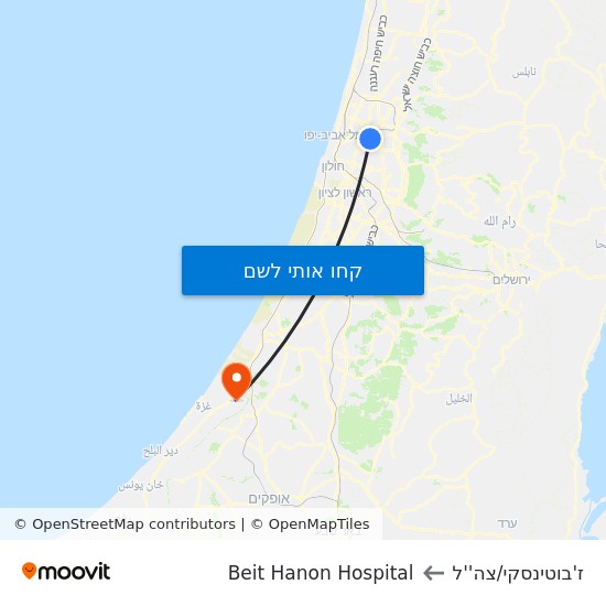 מפת ת.רק''ל דנקנר/דרך ז'בוטינסקי לBeit Hanon Hospital