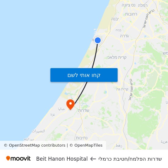 מפת שדרות הפלמח/חטיבת כרמלי לBeit Hanon Hospital