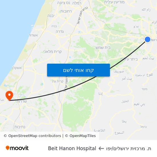 מפת ת. מרכזית ירושלים/יפו לBeit Hanon Hospital