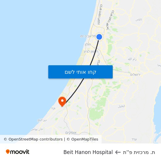 מפת ת. מרכזית פ''ת לBeit Hanon Hospital