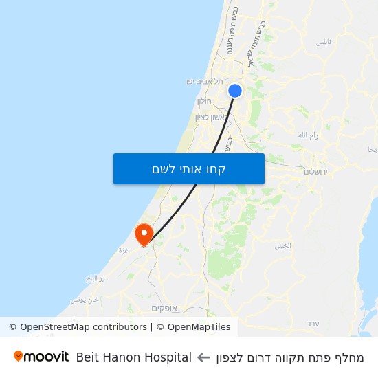 מפת מחלף פתח תקווה דרום לצפון לBeit Hanon Hospital