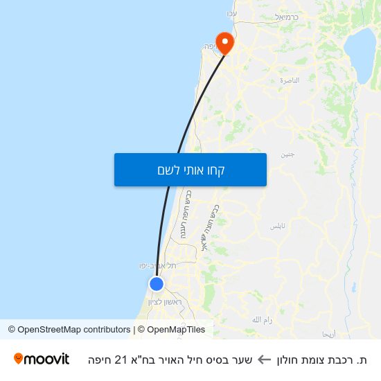 מפת ת. רכבת צומת חולון לשער בסיס חיל האויר בח"א 21 חיפה
