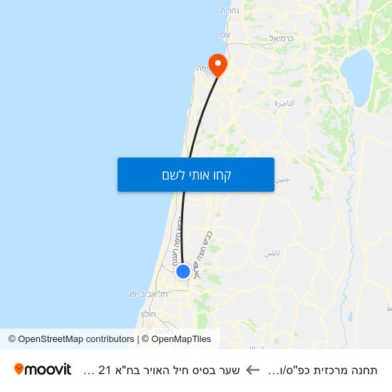 מפת תחנה מרכזית כפ''ס/ויצמן לשער בסיס חיל האויר בח"א 21 חיפה