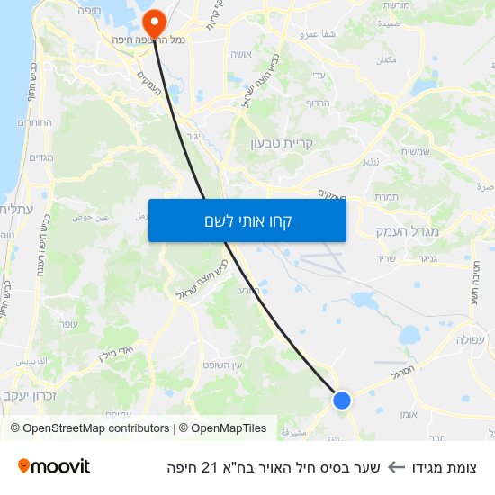 מפת צומת מגידו לשער בסיס חיל האויר בח"א 21 חיפה