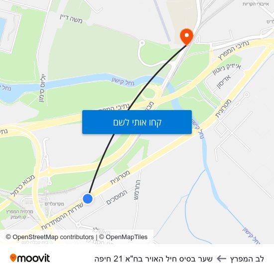 מפת לב המפרץ לשער בסיס חיל האויר בח"א 21 חיפה