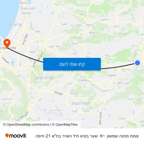 מפת צומת מחנה שמשון לשער בסיס חיל האויר בח"א 21 חיפה