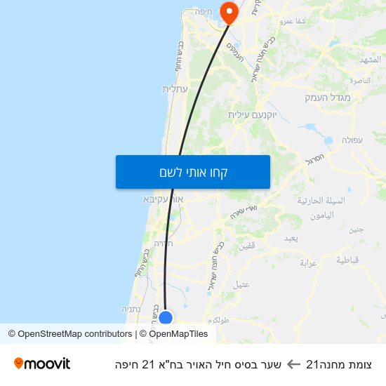 מפת צומת מחנה21 לשער בסיס חיל האויר בח"א 21 חיפה