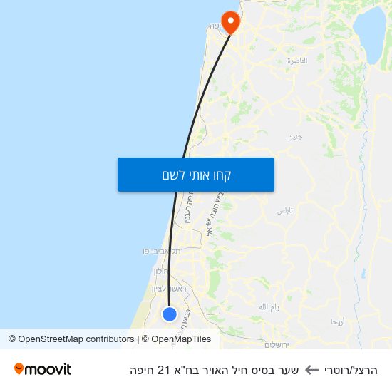 מפת הרצל/רוטרי לשער בסיס חיל האויר בח"א 21 חיפה