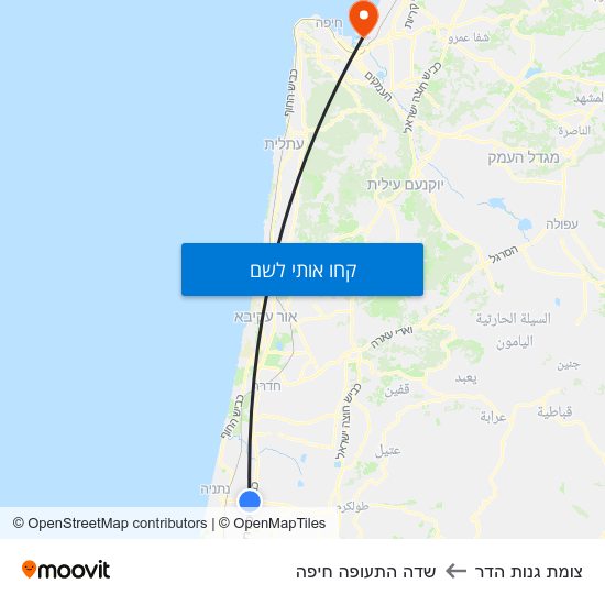 מפת צומת גנות הדר לשדה התעופה חיפה