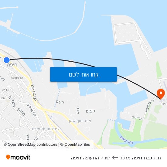 מפת ת. רכבת חיפה מרכז לשדה התעופה חיפה