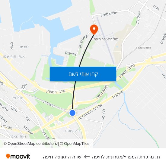 מפת ת. מרכזית המפרץ/מטרונית לחיפה לשדה התעופה חיפה