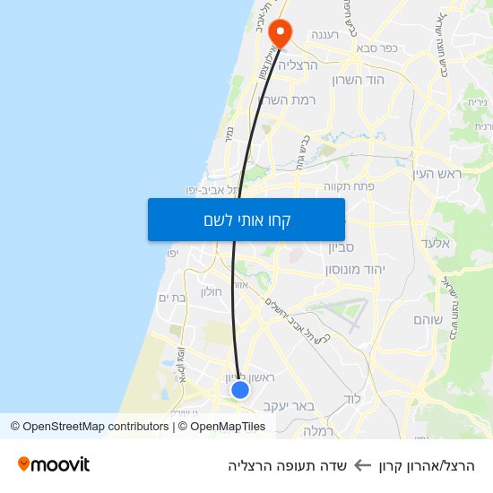 מפת הרצל/אהרון קרון לשדה תעופה הרצליה