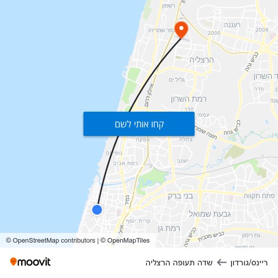 מפת ריינס/גורדון לשדה תעופה הרצליה