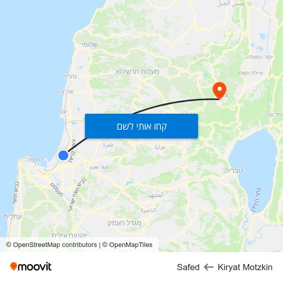 מפת Kiryat Motzkin לSafed