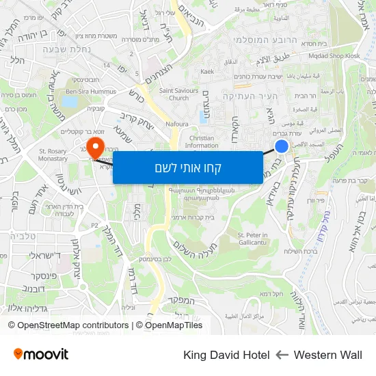 מפת Western Wall לKing David Hotel
