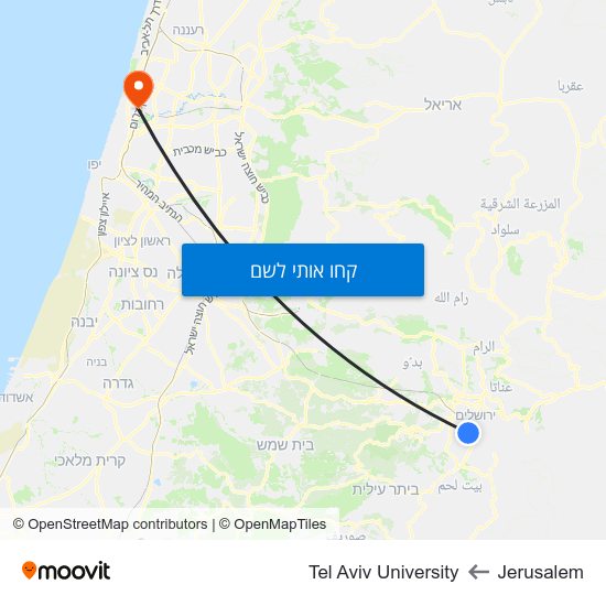 מפת Jerusalem לTel Aviv University