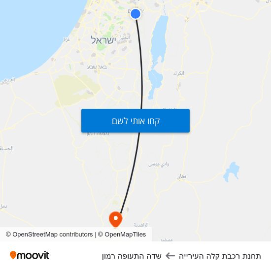 מפת תחנת רכבת קלה העירייה לשדה התעופה רמון