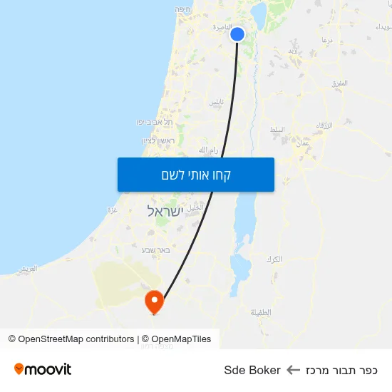 מפת כפר תבור מרכז לSde Boker