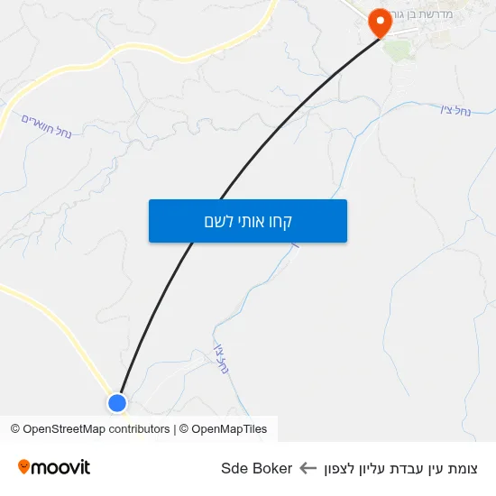 מפת צומת עין עבדת עליון לצפון לSde Boker