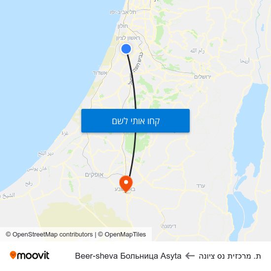 מפת ת. מרכזית נס ציונה לBeer-sheva Больница Asyta