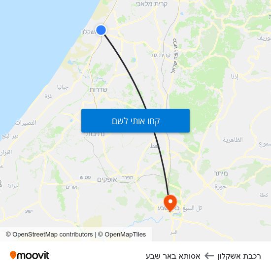 מפת רכבת אשקלון לאסותא באר שבע