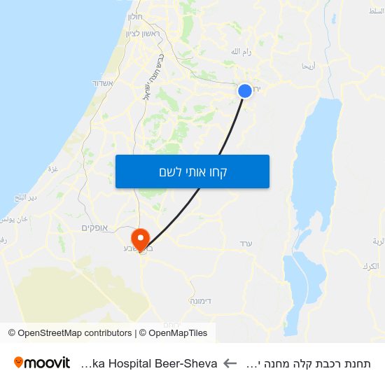 מפת תחנת רכבת קלה מחנה יהודה לSoroka Hospital Beer-Sheva