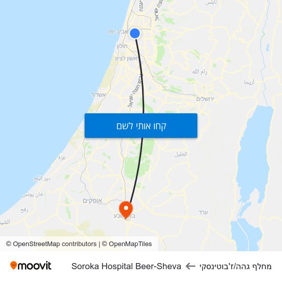 מפת מחלף גהה/ז'בוטינסקי לSoroka Hospital Beer-Sheva