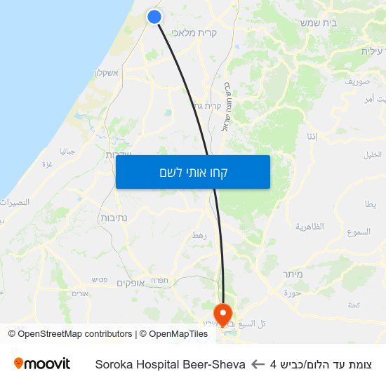 מפת צומת עד הלום/כביש 4 לSoroka Hospital Beer-Sheva