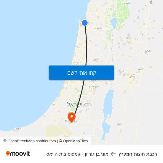 מפת רכבת חוצות המפרץ לאונ׳ בן גוריון - קמפוס בית הייאס