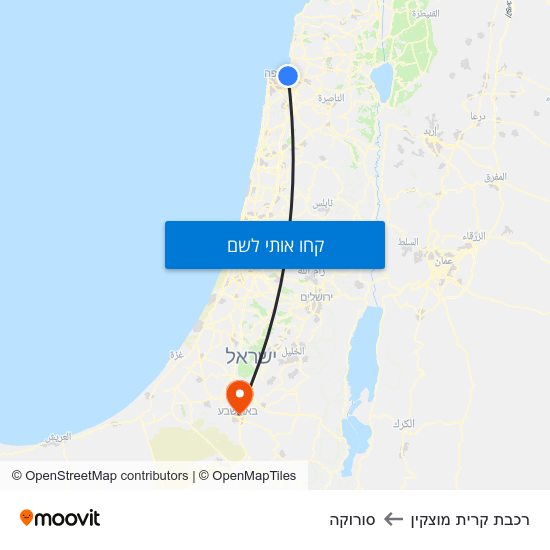 מפת רכבת קרית מוצקין לסורוקה