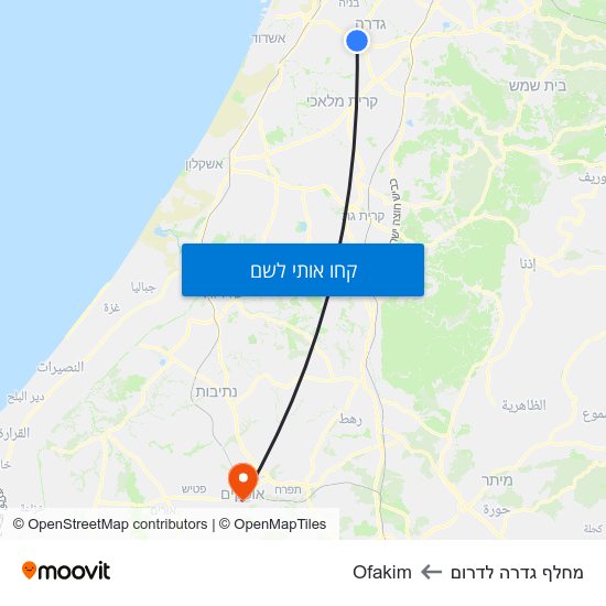 מפת מחלף גדרה לדרום לOfakim