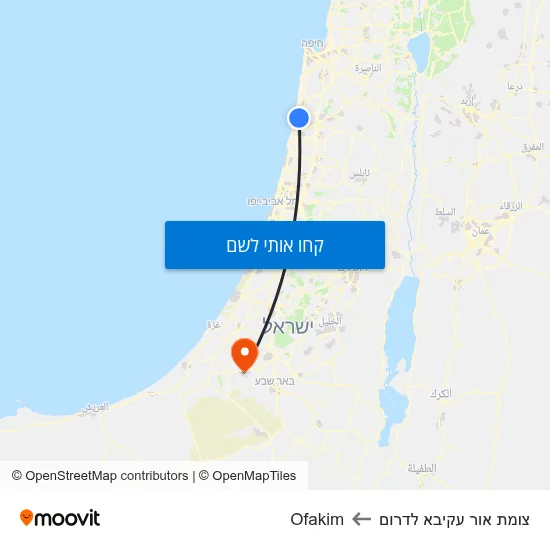 מפת צומת אור עקיבא לדרום לOfakim