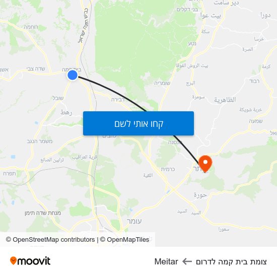 מפת צומת בית קמה לדרום לMeitar