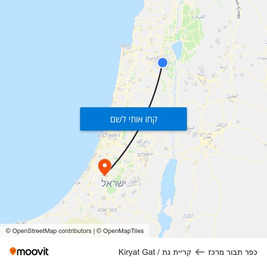 מפת כפר תבור מרכז לקריית גת / Kiryat Gat