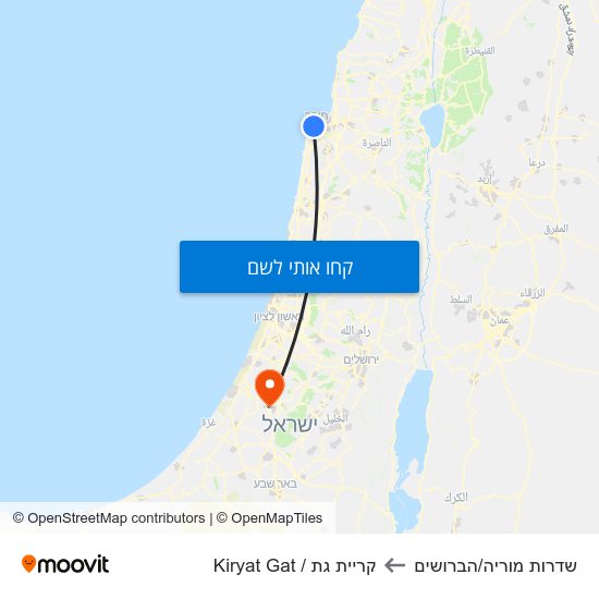 מפת שדרות מוריה/הברושים לקריית גת / Kiryat Gat