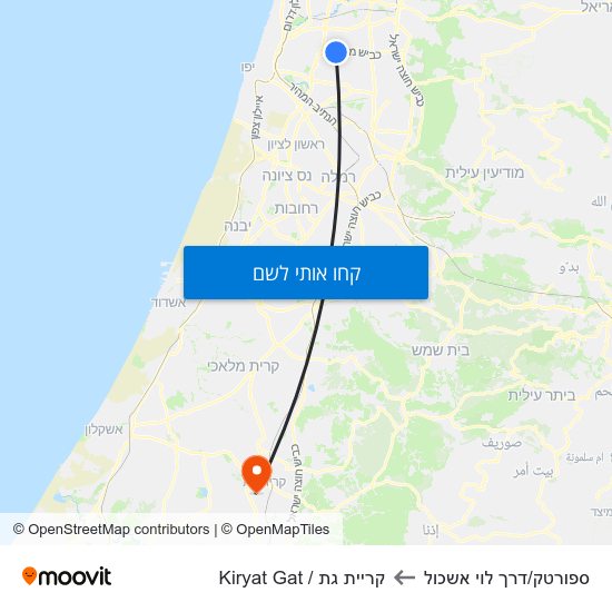 מפת ספורטק/דרך לוי אשכול לקריית גת / Kiryat Gat