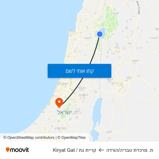 מפת ת. מרכזית טבריה/הורדה לקריית גת / Kiryat Gat