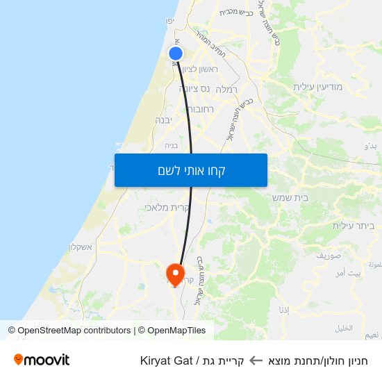 מפת חניון חולון/תחנת מוצא לקריית גת / Kiryat Gat
