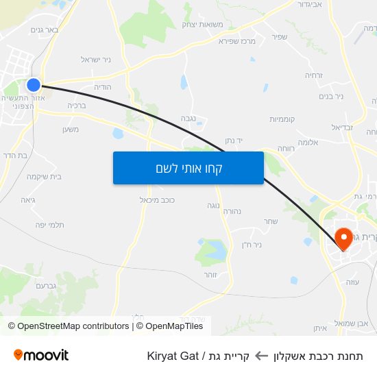 מפת תחנת רכבת אשקלון לקריית גת / Kiryat Gat