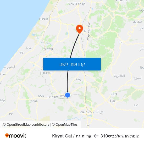 מפת צומת הנשיא/כביש310 לקריית גת / Kiryat Gat