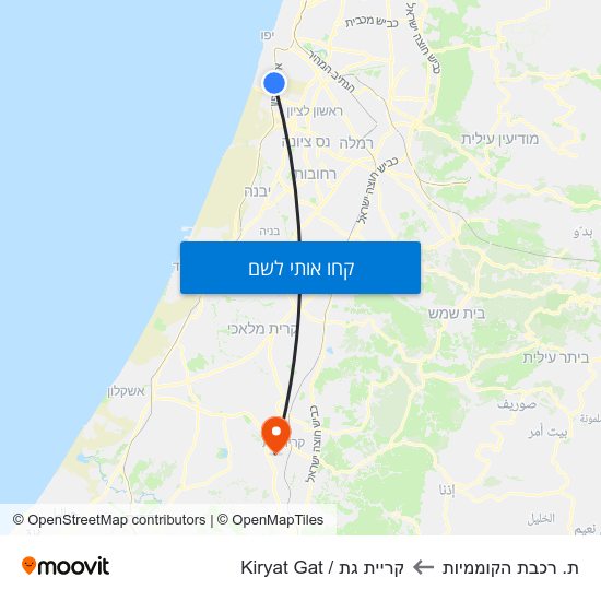 מפת ת. רכבת הקוממיות לקריית גת / Kiryat Gat