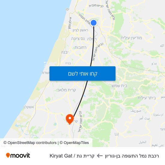 מפת רכבת נמל התעופה בן-גוריון לקריית גת / Kiryat Gat
